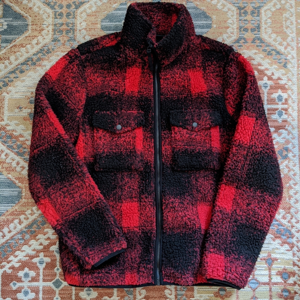 Topman fleece jacket buffalo plaid size S